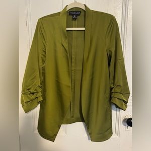 Rachel Zoe Olive Green Satin Open-Front Blazer Jacket